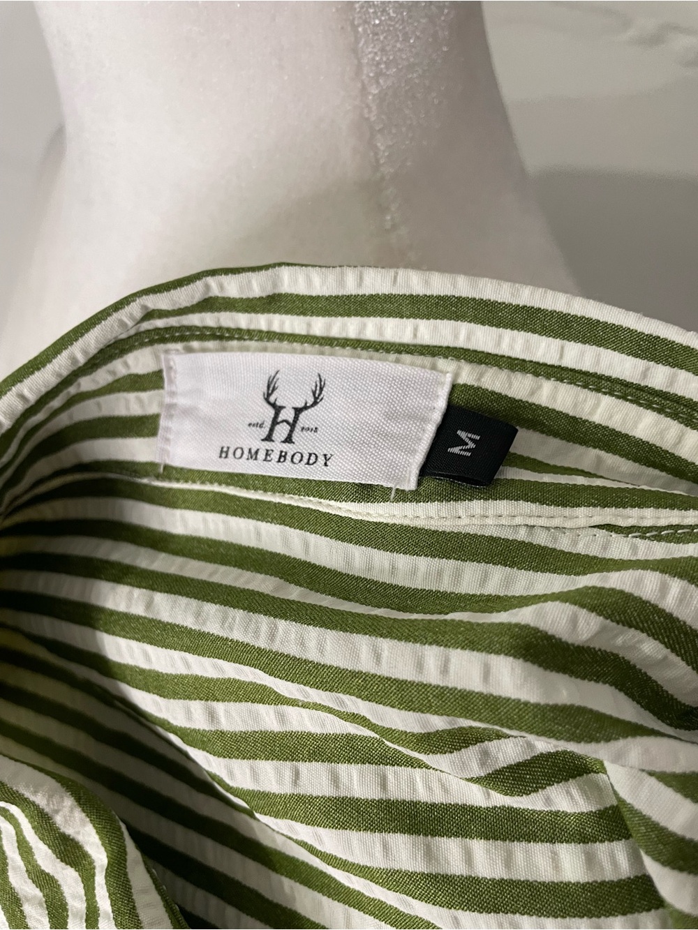 Striped Ruffle Hem Button-Up Blouse - Olive/White - Picture 3 of 3
